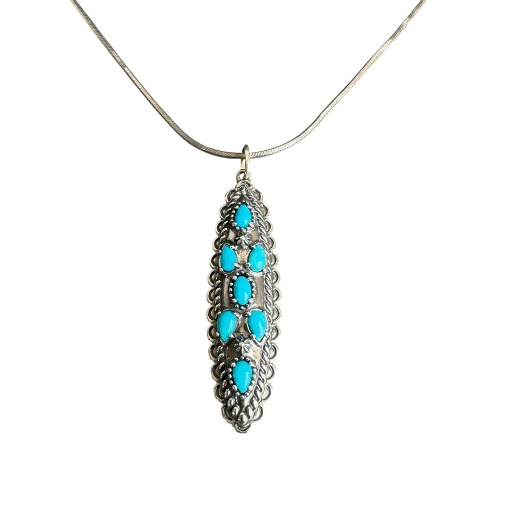Carolyn Pollack Relios Turquoise Necklace Sterling Silver Milor Snake Chain 22"‎